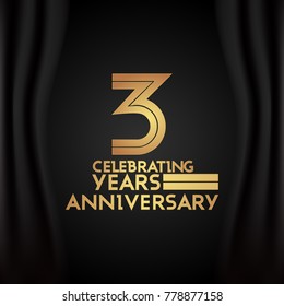 3 Years Anniversary Logotype with  Golden Multi Linear Number Isolated on Black Background