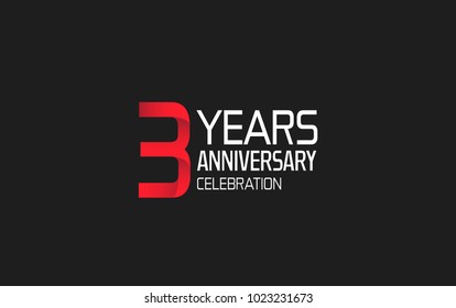 3 years anniversary logotype simple design with red and white color isolated on black background