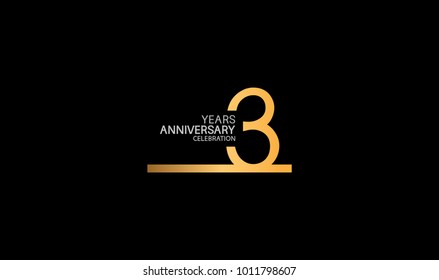 3 years anniversary logotype with single line golden and silver color for celebration 