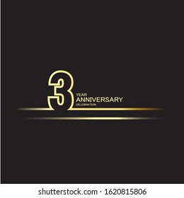 3 years anniversary logotype with single line golden and silver color for celebration