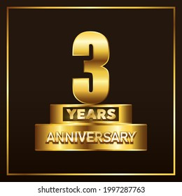 Trofeo del logotipo de 3 años. Diseño del emblema de la celebración del aniversario del oro para folletos, folletos, revistas, folletos, afiches, web, invitación o tarjeta de saludo. Ilustración del vector