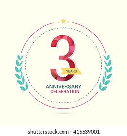3 Years Anniversary with Low Poly Design and Laurel Ornaments