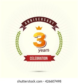 3 Years Anniversary with Low Poly Design and Laurel Ornaments