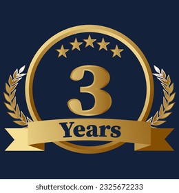 3 Years Anniversary on gold with stars and laurels