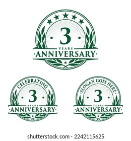 3 years anniversary set. 3rd celebration logo collection. Vector and illustration. 