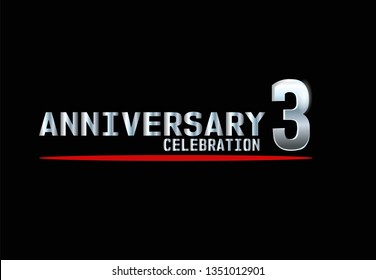 3 years Anniversary with silver font and under red line. Silver font with black background and red underline. Elegant and simple design. My all design can see in my portofolio