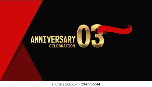 3 years Anniversary simple design with golden font and red ribbon, black and red background. elegant and simple design