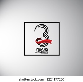 3 years anniversary template flat style with square and red ribbon