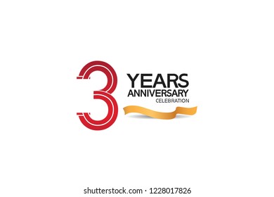 3 years anniversary template with red color number and golden ribbon