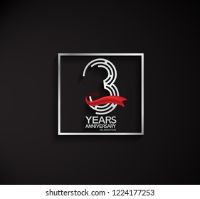 3 years anniversary template with square silver color and red ribbon