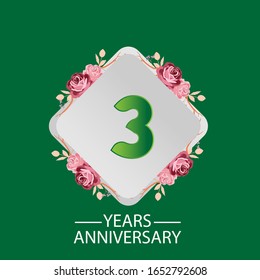 3 Years anniversary. Vector design greeting card with decorative floral for celebration