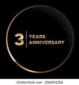 3 years anniversary, vector design for anniversary celebration with gold color on black background, simple and luxury design. logo vector template