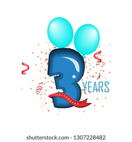 3 years anniversary Vector Template Design with blue bubble color and ballon isolated on white background illustration for celebration event - Vector