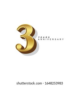 3 Years Anniversary Vector Template Design Illustration. Gold 3d Numbers.