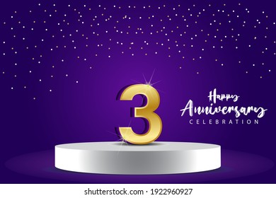 3 Years Anniversary Vector Template Design Illustration. Blue 3d Numbers with podium stage for celebration