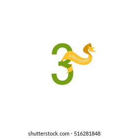 3 Years Anniversary with Yellow Ribbon. Logo Celebration Isolated on White Background
