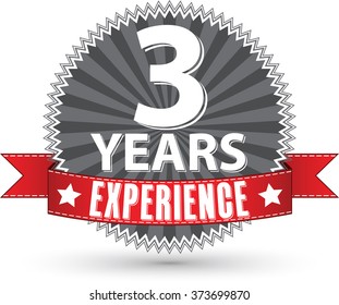 3 years experience retro label with red ribbon, vector illustration