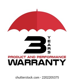 3 Years global warranty vector art illustration with red color and with fantastic font and white background