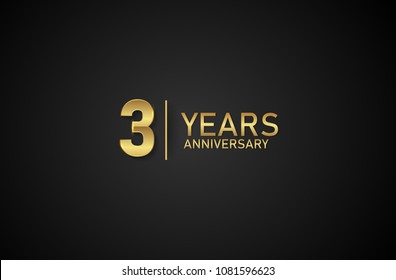 3 Years gold anniversary banner vector illustration isolated on black background