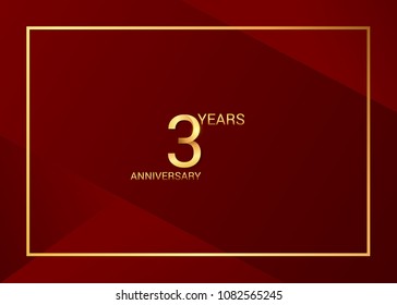 3 years golden anniversary design golden color using elegant red background for celebration