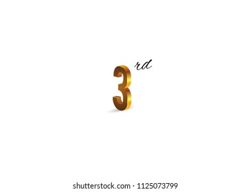 3 Years golden Anniversary with isometric design isolated on white background