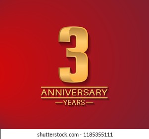 3 years golden shiny anniversary simple design with red background. Vector template for company celebration event, greeting card and invitation card