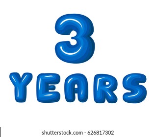 3 years lettering blue word and number