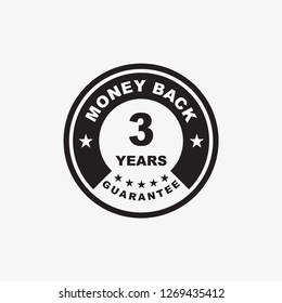 3 years money back guarantee stamp icon template in black color