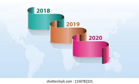 3 Years Roadmap Infographic. From 2018 to 2020. World map background infographic design Template. Can be used for Presentation. Can edit your texts in space provided in infographic. Vector EPS10