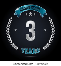 3 Years Silver anniversary logo, low poly design number