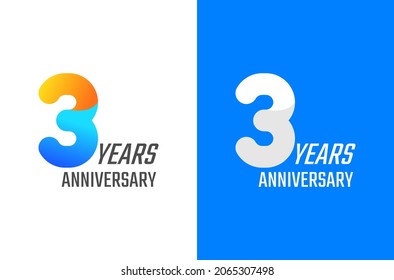 3 years simple anniversary logo design  Minimal celebration number and gradient color   white  Minimalist birthday vector