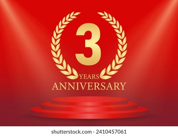 3 Years or Three Year Anniversary Logo. Anniversary Celebration Logo for Wedding, Birthday Party or Celebration. Vector Illustration.