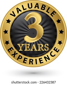 3 years valuable experience gold label, vector illustration 
