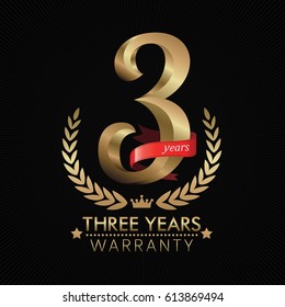 3 Years Warranty background with red ribbon. Poster, label, badge or brochure template. Vector illustration