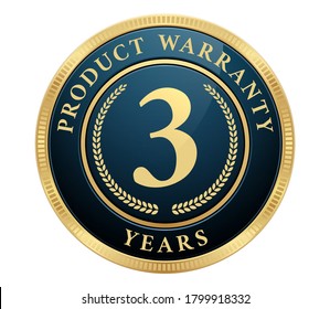 3 Years Warranty Badge Glossy Blue Metallic Gold Logo