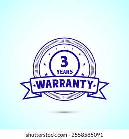 3 years warranty badge and label with blue color