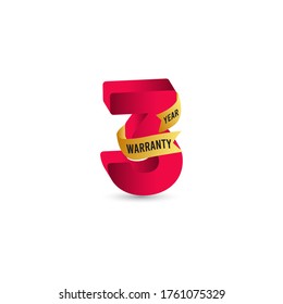 3 Years Warranty 3 D Vector Label Logo Template Design Illustration