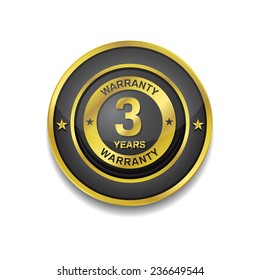 3 Years Warranty Gold Vector Icon Button