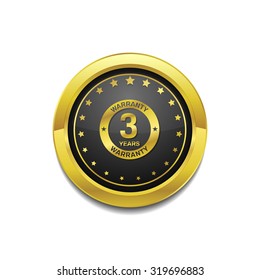 3 Years Warranty Golden Vector Icon Button