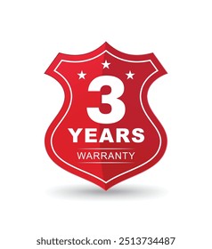 3 Years Warranty Leble Design in Red and White Color, Sale Promotion Warranty Shield Badge Design with Star Signs