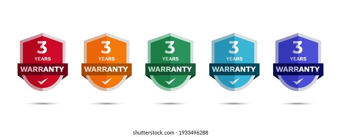 3 Years Warranty Logo Badge Design With Shield Shape. Usable For Guarantee, Genuine