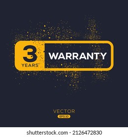 3 years warranty seal stamp, vector label.