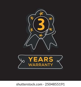 3 years warranty seal stamp, vector label.