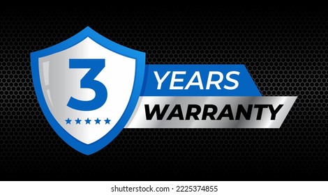 3 years warranty shield label icon badge design. blue and silver color. vector illustration eps 10