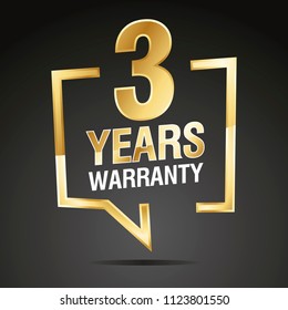 3 Years Warranty in speech brackets gold black sticker icon