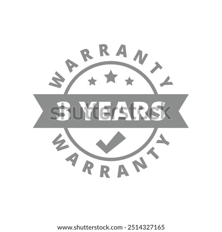 3 years warranty vector label. Three year badge with ribbon stamp or sticker.