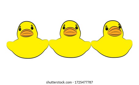 3 Yellow duck toy on white background. Business, Leadership, Teamwork or Friendship Concept. Vector
