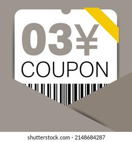 3 Yen Coupon promotion sale for a website, internet ads, social media gift 3 Yuan off discount voucher. Big sale and super sale coupon discount. Price Tag Mega Coupon discount vector illustration.