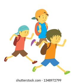 3 young people ran carrying bags illustration.-vector