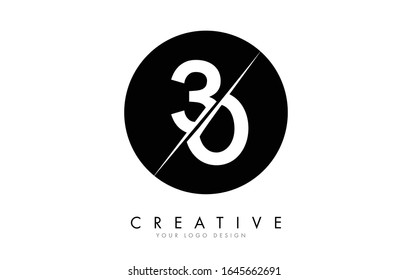 30 3 0 Number Logo Design with a Creative Cut and Black Circle Background. Creative logo design.